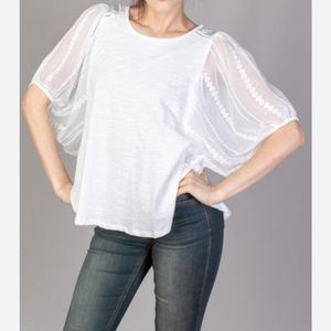 Mystree Shirt Womens Medium M  Mixedmedia Cotton T Chiffon Sheer Ballooon Blouse